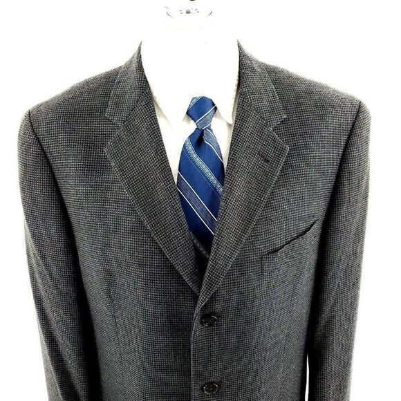 Joseph‎ Abboud Silk Tweed Wool 3 Button Sport Coat 40R Blue Brown Check - Picture 1 of 10